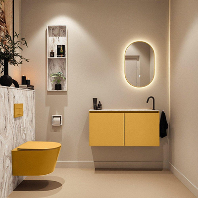 MONDIAZ TURE-DLUX 100cm toiletmeubel Ocher. EDEN wastafel Glace positie rechts. Met 1 kraangat.