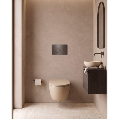 QeramiQ Dely Swirl Toiletset - 36.3x51.7cm - Geberit UP720 Duofix Sigma inbouwreservoir - 35mm zitting - bedieningsplaat gunmetal - ronde knoppen - mat beige