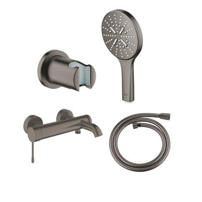 Grohe Essence New Bad-/Douchekraan - 3 standen - met handdoucheset - met doucheslang - brushed hard graphite (antraciet)