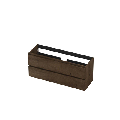 INK Wastafelonderkast - 120x40x52cm - 2 lades - greeploos - met houten keerlijst - MDF - Chocolate