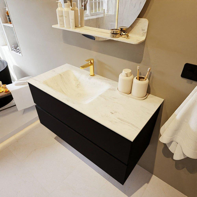 Mondiaz VICA-DLUX Ensemble de meuble de salle de bain - 100cm - meuble sous-vasque urban - 2 tiroirs - lavabo encastré cloud gauche - 1 trou de robinet - version haute de 60cm - opalo