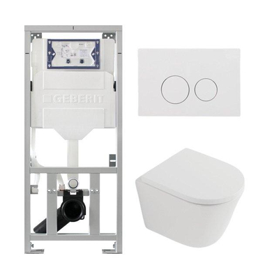 QeramiQ Dely Pack WC - 36,3x51,7cm - à fond creux - sans bride - réservoir encastré Geberit UP320 - abattant WC softclose 35 mm - plaque de déclenchement blanche brillante - boutons ronds - blanc mat
