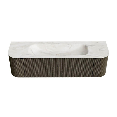 Mondiaz KURVE-DLUX Badkamermeubelset - 160x46x40cm - 1 lade - 2 deuren - wastafel solid surface - midden - zonder kraangat - Shadow