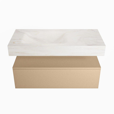 Mondiaz ALAN-DLUX Ensemble de meuble - 100cm - meuble - Oro mat - 1 tiroir - Lavabo Cloud Ostra suspendu - vasque gauche - 0 trous de robinet - Beige