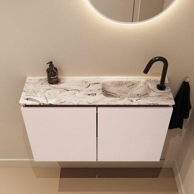 MONDIAZ TURE-DLUX Meuble toilette - 80cm - Rosee - EDEN - vasque Glace - position droite - 1 trou de robinet