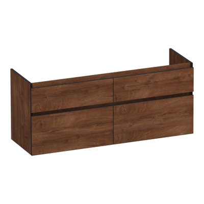 BRAUER Delight Edge meuble sous-lavabo 140 4 tiroirs à fermeture douce - sans poignées - 2 découpes pour siphon - Forest Cacao