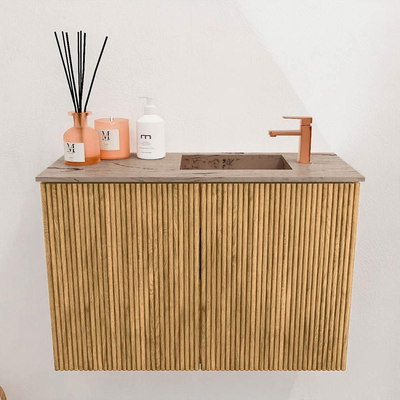 Mondiaz JOYA-DLUX 60cm toiletmeubel - kleur Oak - Wastafel FAYE positie Rechts 1 kraangat kleur Arena.