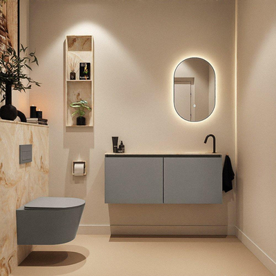 MONDIAZ TURE-DLUX 120cm toiletmeubel Smoke. EDEN wastafel Frappe positie rechts. Met 1 kraangat.