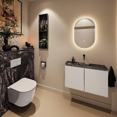 MONDIAZ TURE-DLUX Meuble toilette - 80cm - Linen - EDEN - vasque Lava - position centrale - sans trou de robinet