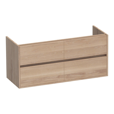 BRAUER Adore wastafelonderkast - 120x46x55cm - 4 softclose lades - greeploos - 2 sifon uitsparingen - massief eiken - lamellen eiken naturel met basalt topblad SHOWROOMMODEL