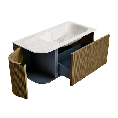 Mondiaz KURVE-DLUX Badkamermeubelset - 95x46x40cm - 1 lade - 1 deur - wastafel solid surface - rechts - 1 kraangat - Dusk