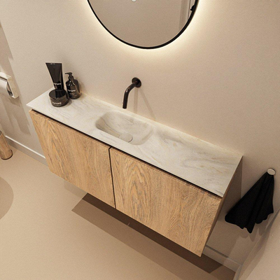 MONDIAZ TURE-DLUX 100cm toiletmeubel Washed Oak. EDEN wastafel Ostra positie midden. Zonder kraangat.