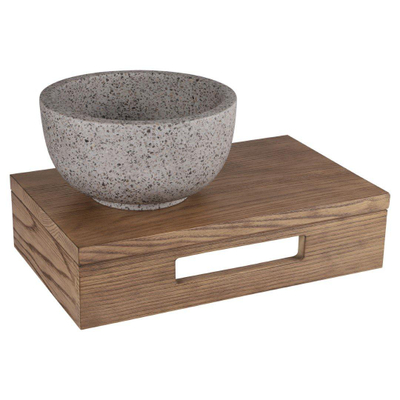 Differnz lave-mains – 40 x 21 x 10 cm – terrazzo gris grossier – sans robinet – tablette chêne brun