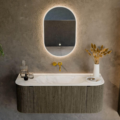 Mondiaz KURVE-DLUX Ensemble de meubles de salle de bains - 120x46x40cm - 1 tiroir - 2 portes - lavabo solid surface - central - sans trou de robinet - Shadow