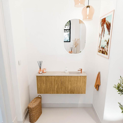 Mondiaz JOYA-DLUX 100cm toiletmeubel - kleur Oak - Wastafel FAYE positie Rechts 1 kraangat kleur Frappe.