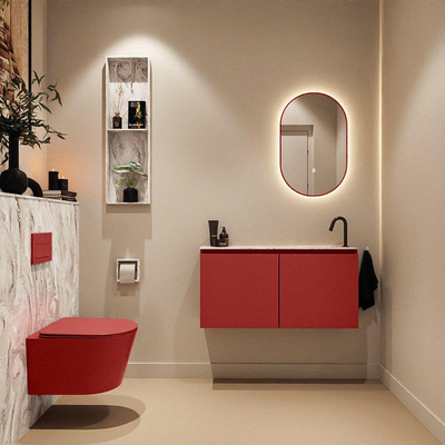 MONDIAZ TURE-DLUX 100cm toiletmeubel Fire. EDEN wastafel Glace positie rechts. Met 1 kraangat.