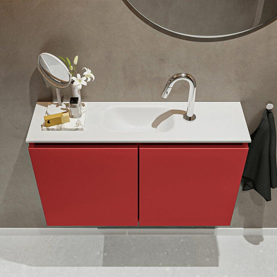 MONDIAZ TURE Toiletmeubel 80x23x50cm met 1 kraangaten 2 deuren fire mat Wastafel Eden midden Solid Surface Wit