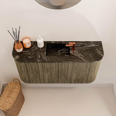 Mondiaz JOYA-DLUX 83.2cm toiletmeubel - ronding links en rechts kleur Dusk - Wastafel FAYE positie Midden 1 kraangat kleur Lava.