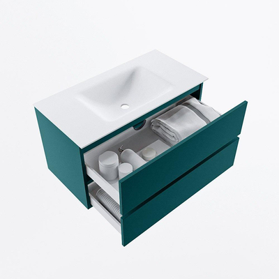 Mondiaz VICA Ensemble de meuble de salle de bain - 90cm - meuble sous-vasque smag - 2 tiroirs - lavabo cloud milieu - sans trous de robinet - version haute de 60cm - talc