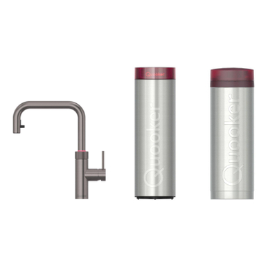 Quooker BE Flex Square Robinet d'eau bouillante - bec pivotant & extractible - PRO3 incl. réservoir Cube - Eau chaude / bouillante / pétillante / filtrée - gunmetal