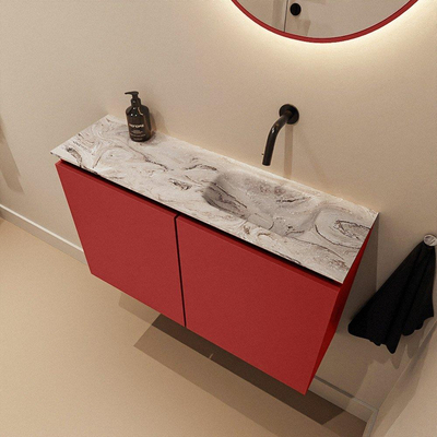 MONDIAZ TURE-DLUX Meuble toilette - 80cm - Fire - EDEN - vasque Glace - position droite - sans trou de robinet