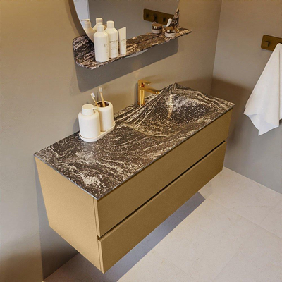 Mondiaz VICA-DLUX Ensemble de meuble de salle de bain - 110cm - meuble sous-vasque oro - 2 tiroirs - lavabo encastrée cloud droite - 1 trou de robinet - version haute de 60cm - lave