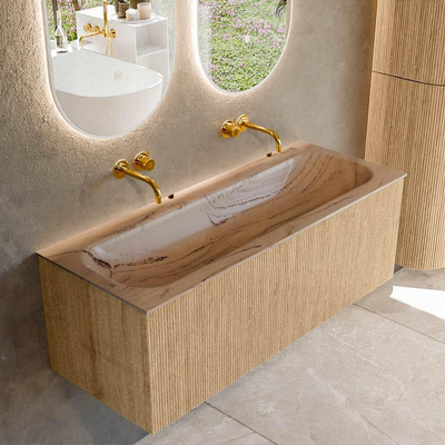 MONDIAZ KURVE-DLUX 120cm badmeubel kleur Oak met 1 lade en 0 deuren. Wastafel BIG LARGE Midden zonder kraangat Arena.
