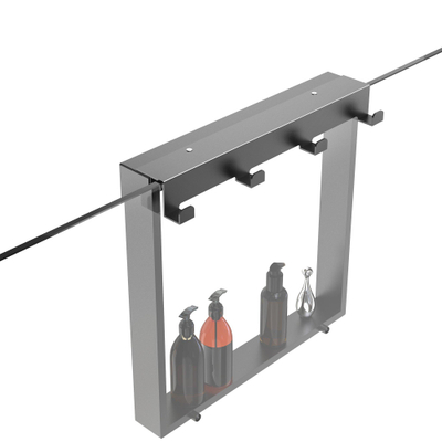 Fortifura Galeria schap met 4 haken - voor douchewand - 50x50x6.5cm - gunmetal