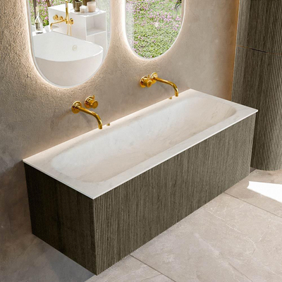 Mondiaz KURVE-DLUX Badkamermeubelset - 120x46x40cm - 1 lade - wastafel solid surface - midden - zonder kraangat - Shadow