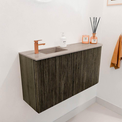 Mondiaz JOYA-DLUX 81.6cm meuble de toilette - arrondi droit couleur Shadow - Lavabo FAYE position Gauche 1 trou de robinet couleur Saba.