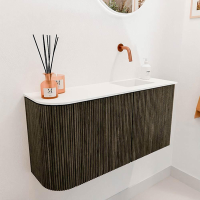 Mondiaz JOYA 81.6cm toiletmeubel - ronding links kleur Shadow - Wastafel FAYE positie Rechts Zonder kraangat kleur Talc.