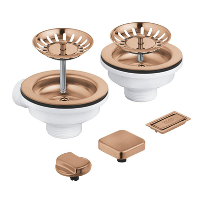 GROHE ensemble de vidage pop-up - pour 2 éviers - combinaison avec trop-plein - Warm Sunset brossé (bronze mat)