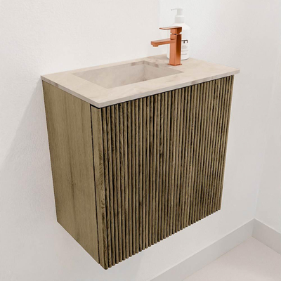 Mondiaz JOYA-DLUX 40cm toiletmeubel - kleur Dusk - Wastafel FAYE positie Links 1 kraangat kleur Frappe.