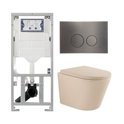 QeramiQ Dely Pack WC - 36.3x51.7cm - à fond creux - sans bride - réservoir encastré Geberit UP320 - abattant WC softclose 35 mm - plaque de commande gunmetal - boutons ronds - beige mat