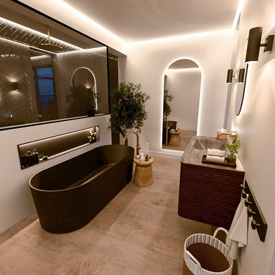 Mondiaz CIRO-DLUX Meuble de salle de bains - 110x45x50cm - Plan vasque Solid surface Oza - 1 vasque à gauche - sans trous de robinet - 2 tiroirs - Ruby