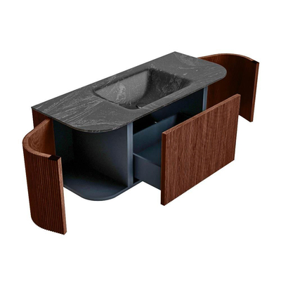 Mondiaz KURVE-DLUX Badkamermeubelset - 110x46x40cm - 1 lade - 2 deuren - wastafel solid surface - midden - 1 kraangat - Ruby