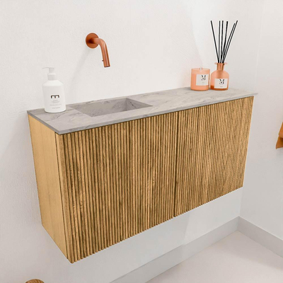 Mondiaz JOYA-DLUX 80cm meuble de salle de bains - couleur Chêne - Vasque FAYE position Gauche Sans trou de robinet couleur Glace.