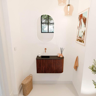 Mondiaz JOYA 71.6cm toiletmeubel - ronding rechts kleur Ruby - Wastafel FAYE positie Links Zonder kraangat kleur Urban.