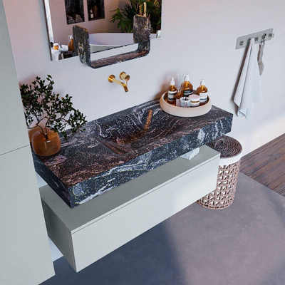 Mondiaz ALAN-DLUX Ensemble de meuble - 110cm - meuble Clay mat - 1 tiroir - Lavabo Cloud Lava suspendu - vasque Centre - 0 trous de robinet