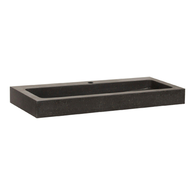BRAUER Lava wastafel 100x46x2cm - 1 wasbak - 1 kraangat - natuursteen - basalt antraciet