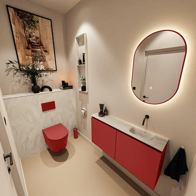 MONDIAZ TURE-DLUX Meuble de toilettes 100 cm Fire. EDEN vasque Ostra position droite. Sans trou de robinet.