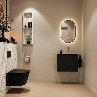 MONDIAZ TURE-DLUX Meuble toilette - 60cm - Urban - EDEN - vasque Glace - position droite - sans trou de robinet