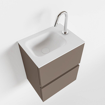 MONDIAZ ADA Toiletmeubel 40x30x50cm met 1 kraangaten 2 lades smoke mat Wastafel Lex rechts Solid Surface Wit