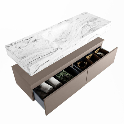 Mondiaz ALAN-DLUX Ensemble de meuble - 130cm - meuble Smoke mat - 2 tiroirs - Lavabo Cloud Glace suspendu - vasque Centre - 0 trous de robinet