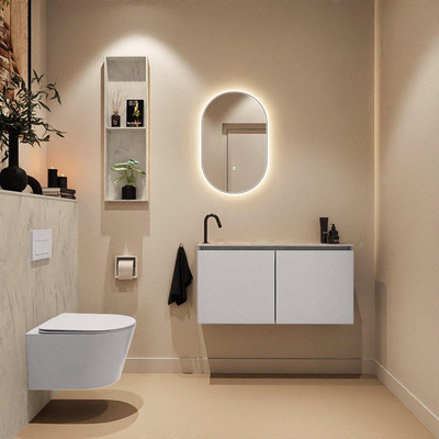 MONDIAZ TURE-DLUX Meuble toilette - 100cm - Cale - EDEN - vasque Opalo - position gauche - 1 trou de robinet