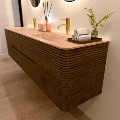 Mondiaz CIRO-DLUX Badkamermeubelset - 190x45x50cm - Solid surface wastafel Saba - 2 wasbak Dubbel - 2 kraangaten - 4 lades - Dusk