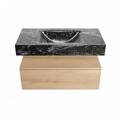 Mondiaz ALAN-DLUX Ensemble de meuble - 90cm - meuble Washed Oak mat - 1 tiroir - Lavabo Cloud Lava suspendu - vasque Centre - 0 trous de robinet