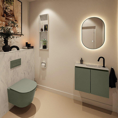 MONDIAZ TURE-DLUX Meuble toilette - 60cm - Army - EDEN - vasque Opalo - position droite - 1 trou de robinet