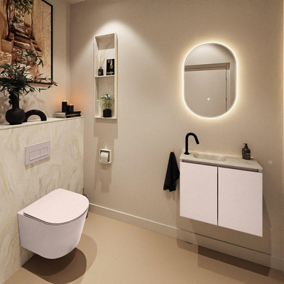 MONDIAZ TURE-DLUX Meuble toilette - 60cm - Rosee - EDEN - vasque Ostra - position gauche - 1 trou de robinet