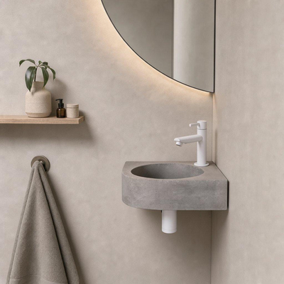 Fortifura Fuente hoekfonteinset – 31.5x31.5x10 cm – beton grijs – mat witte kraan